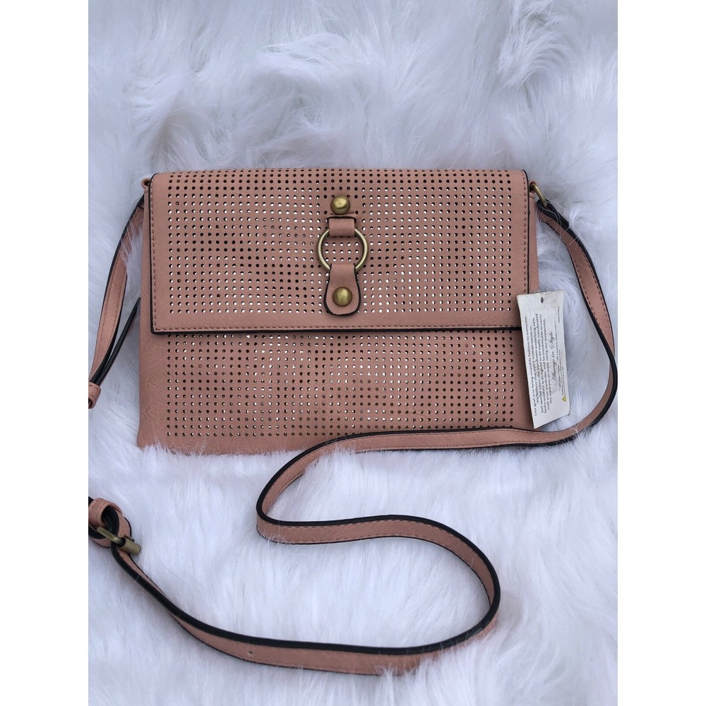 Sondra Roberts crossbody pink medium vegan leather baq B000191